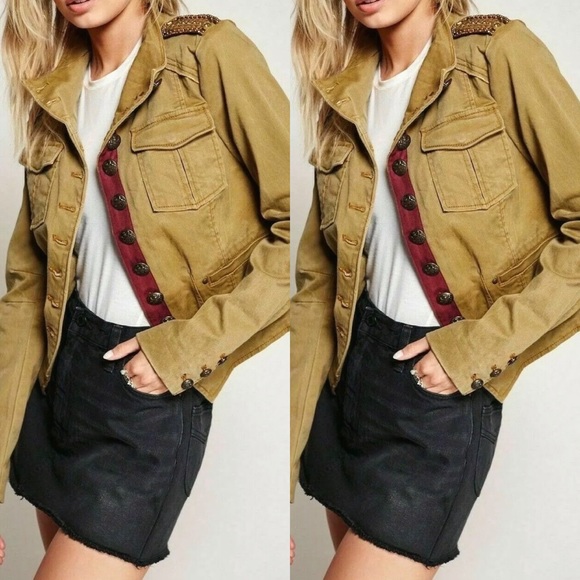Free People Military Jacket Shrunken Officer Gold - Picture 2 of 11